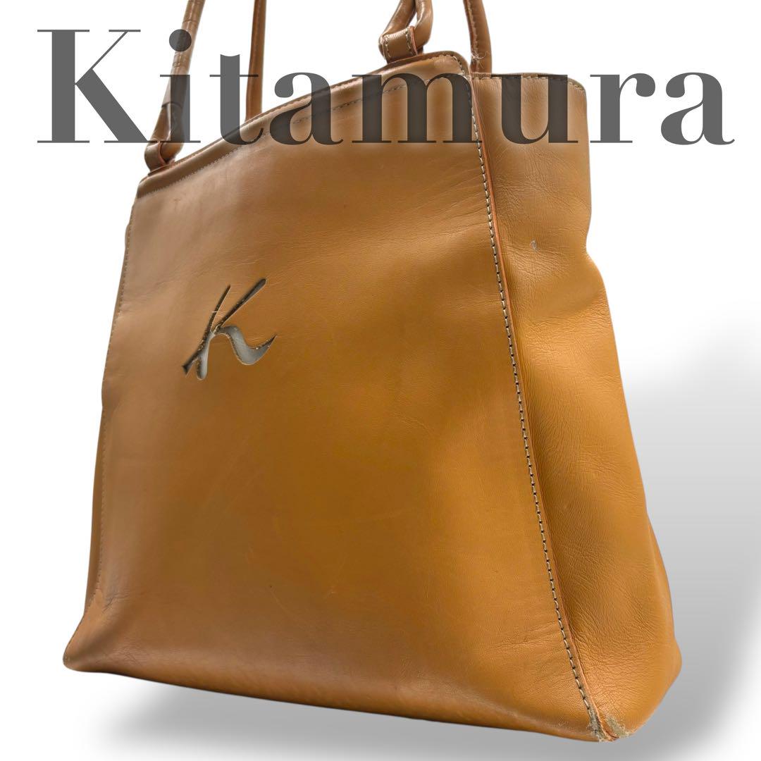 希少 本革 Kitamura トートバッグ ハンドバッグ レザー 犬柄