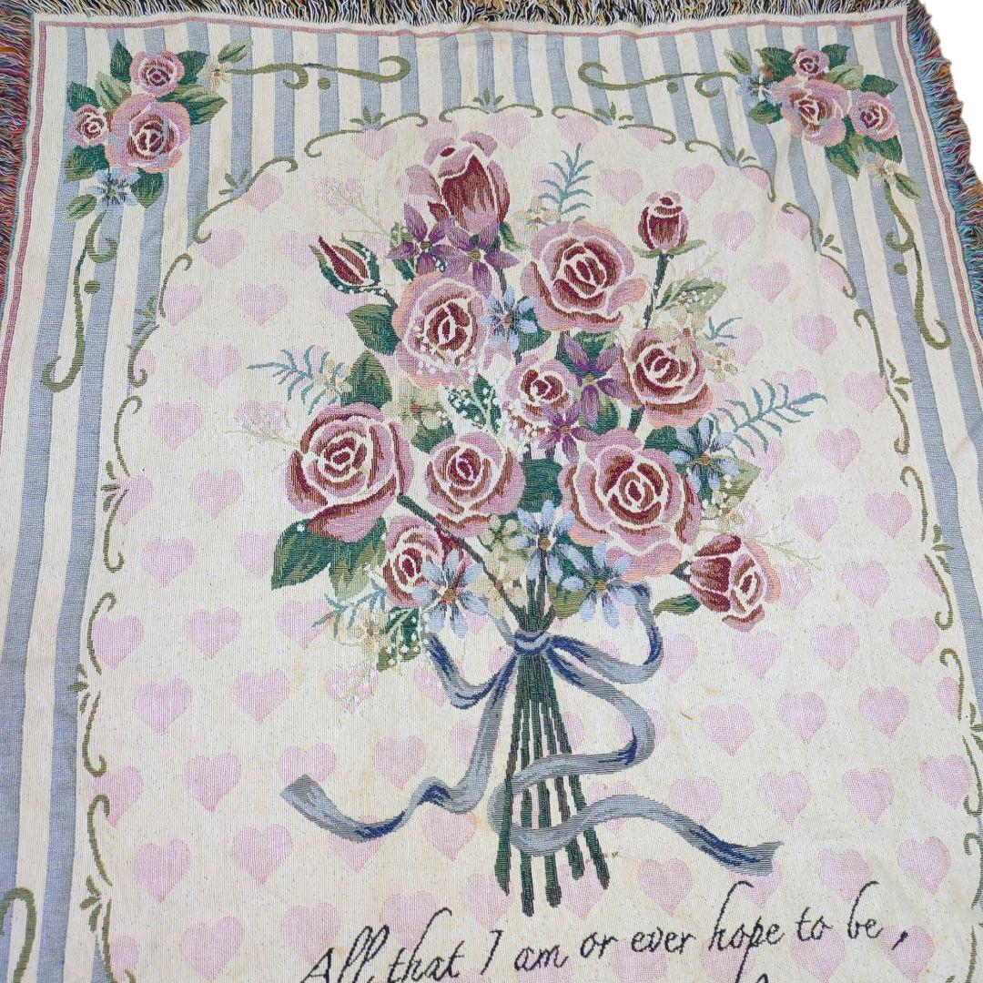 vintage ラグ カーペット マルチカバー、薔薇、花束、ハート、428