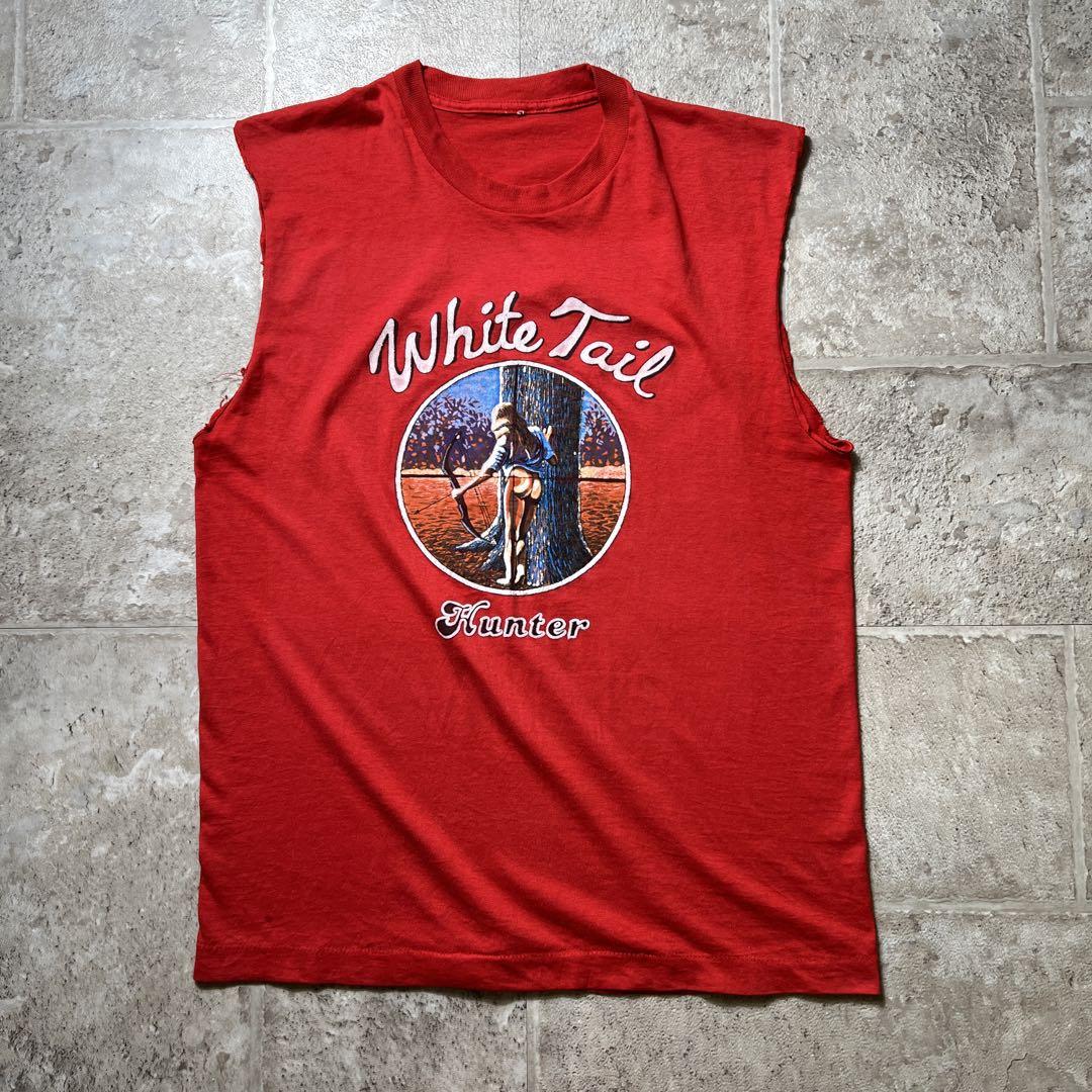 90s USA古着 White Tail カットオフTシャツ 赤 グランジ ボロ