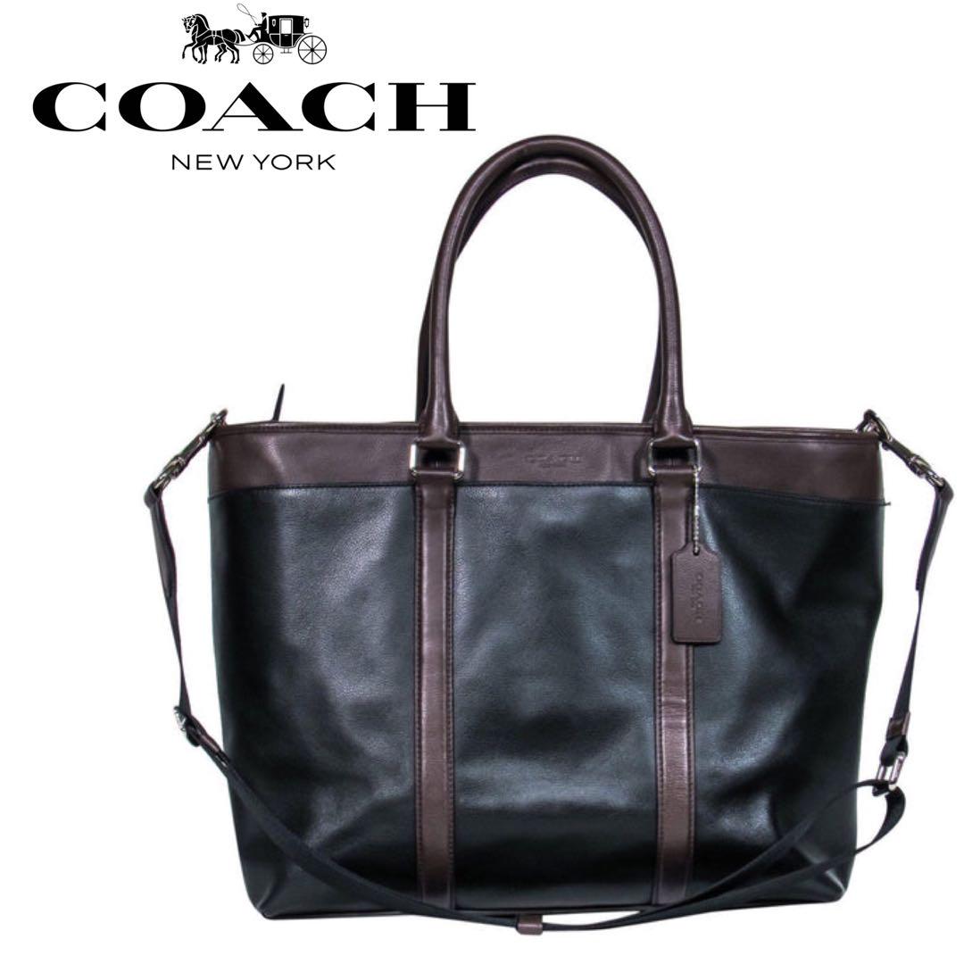 COACH ブリーカー ハーネスレザートートバッグ 黒 × 濃茶