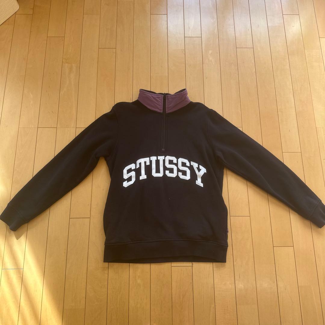 STUSSY ハーフジップトレーナー 黒/紫