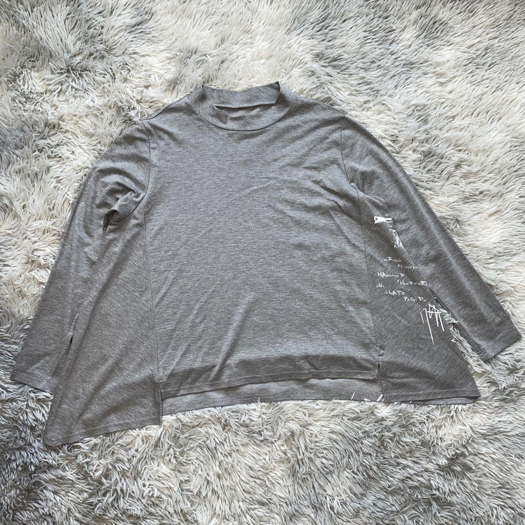【美品】芽風 MEFU 英字プリント 長袖Tシャツ グレー 38サイズ