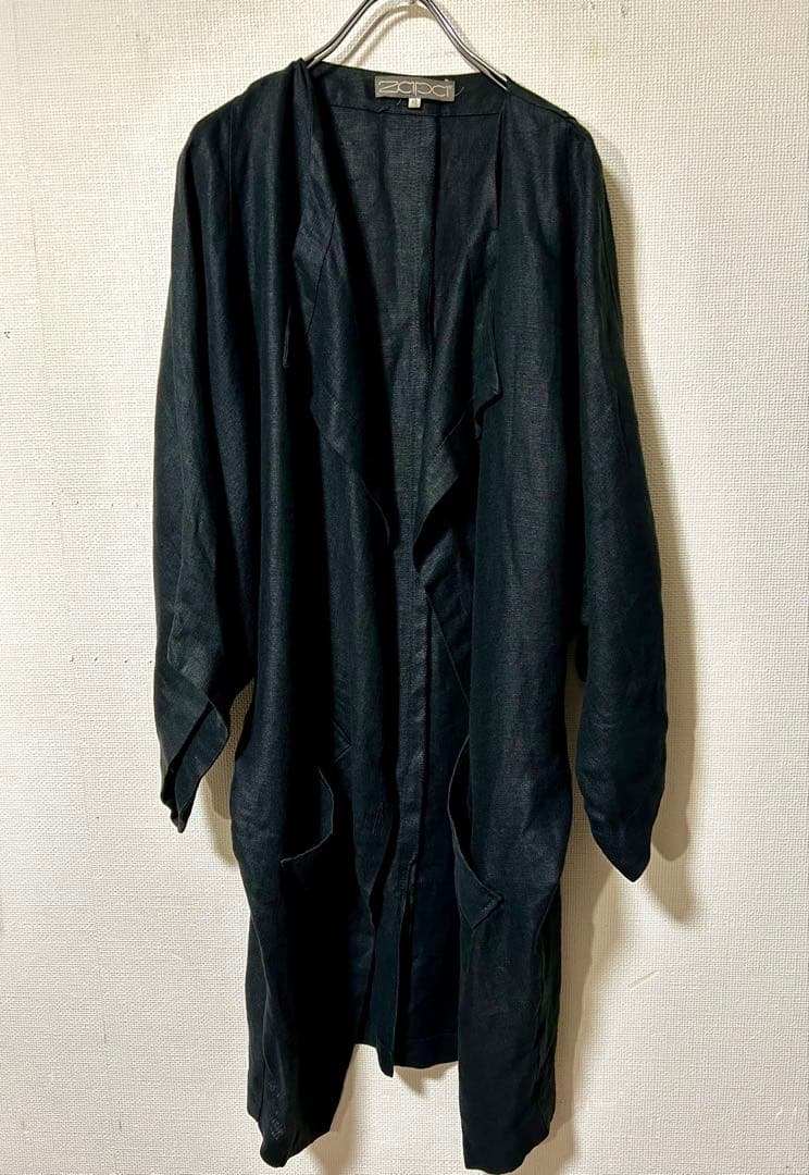 ヨーロッパ ビンテージ リネン カーディガン ガウン /ブラックリネン コート