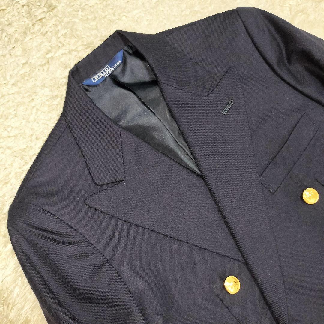 【RALPH LAUREN】ラルフローレン 紺ブレ パイピング 銀ボタン 3B POLO RALPH LAUREN ポロ・ラルフローレン 紺 ブレザー ウール