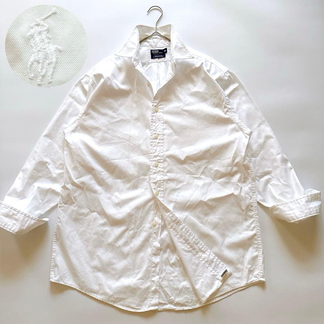 USA製✨90s ポロラルフローレン 同色ポニー 長袖 白シャツ XL相当