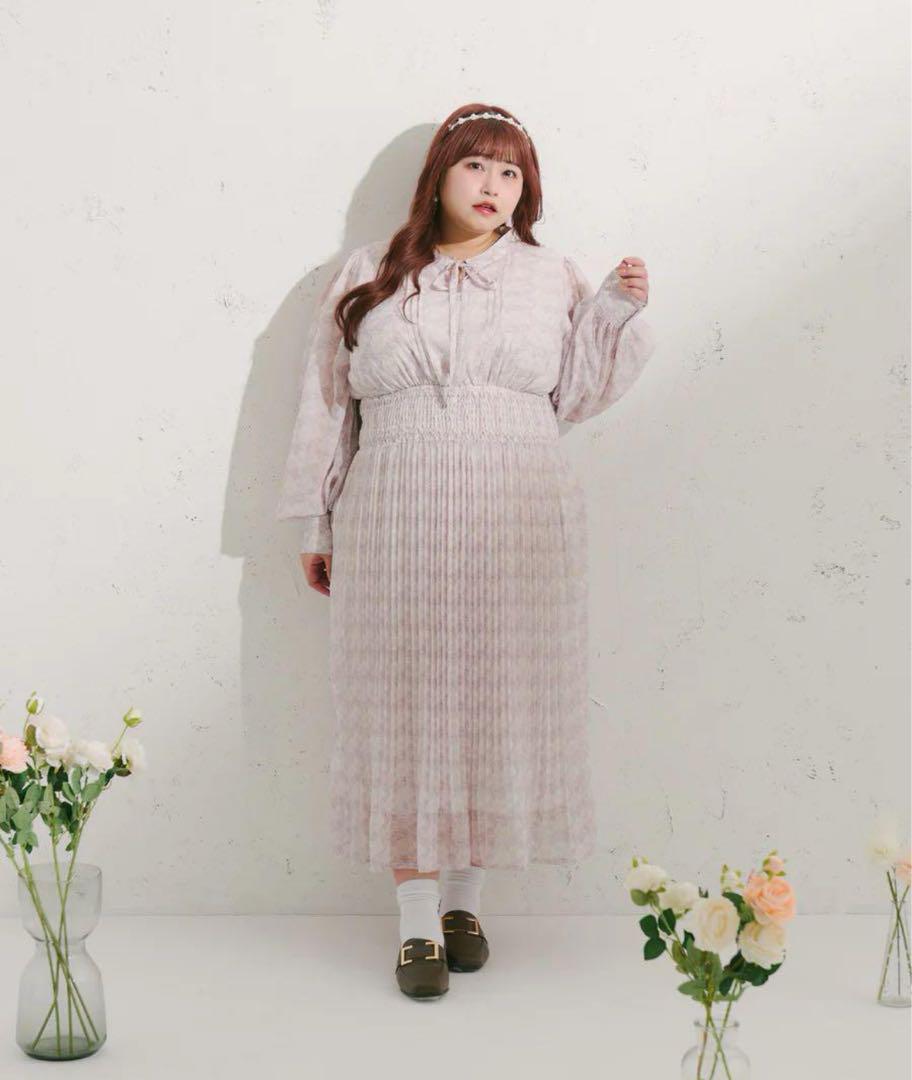 Louiosy ルオシー　アソートシフォンボウタイワンピース　ピンク　4L