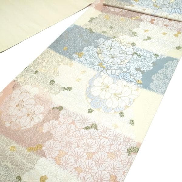 袋帯 京都 西陣 2508 織の弘彩 金銀糸 花 椿 丸文 中古 kp2098