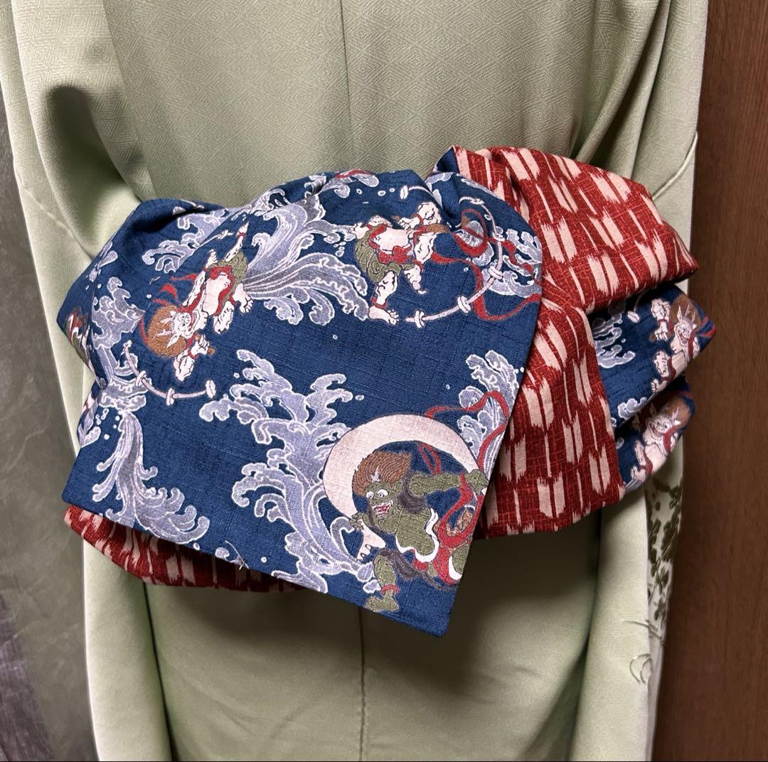 大人の兵児帯、どくろ柄、紺色、リバーシブル長め Dita 浴衣帯 長尺 兵児帯 レディース リバーシブル 黒 帯だけ
