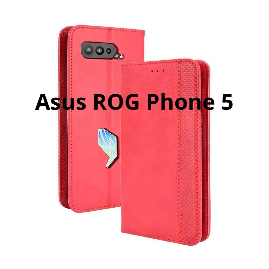 Asus ROG Phone 5 ケース 手帳型 カード収納 レッド