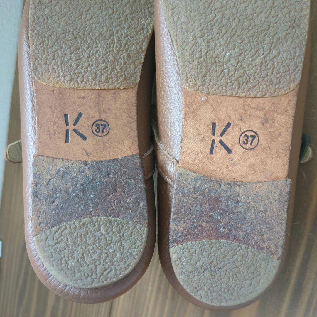 KOOS コース□人気 廃盤品 シボ革 Tストラップ フラットシューズ