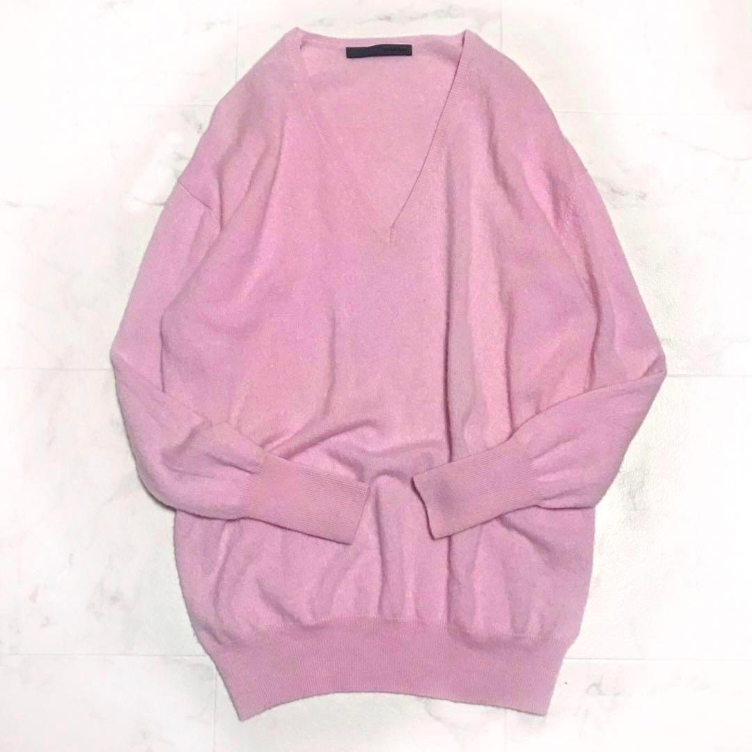 美品【スピック&スパン 】春ニット カシミヤ100% Vネック ニット ピンク