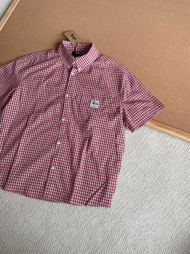 Stussy 半袖シャツ 赤と白のチェック　L