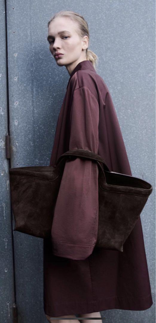 今季完売◇SS25◇ZARA スエードトートバッグ◇ダークブラウン