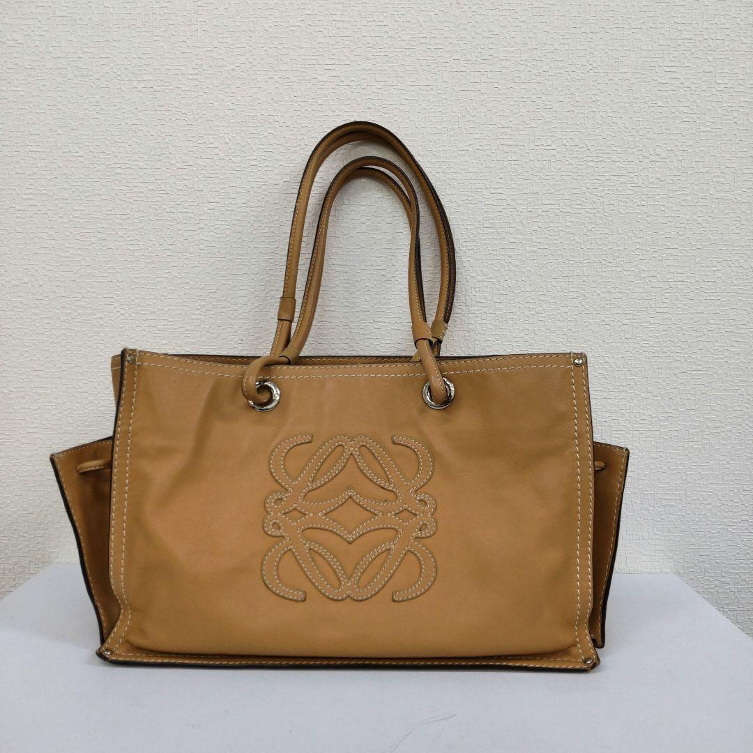 LOEWE ロエベ レザー ベージュ ショルダー トート 巾着 肩掛け 手提げ 手持ち ハンド レディース バッグ かばん 鞄 9362-HY LOEWE◇ロエベ アナグラム トートバッグ ショルダーバッグ レザー ベージュ