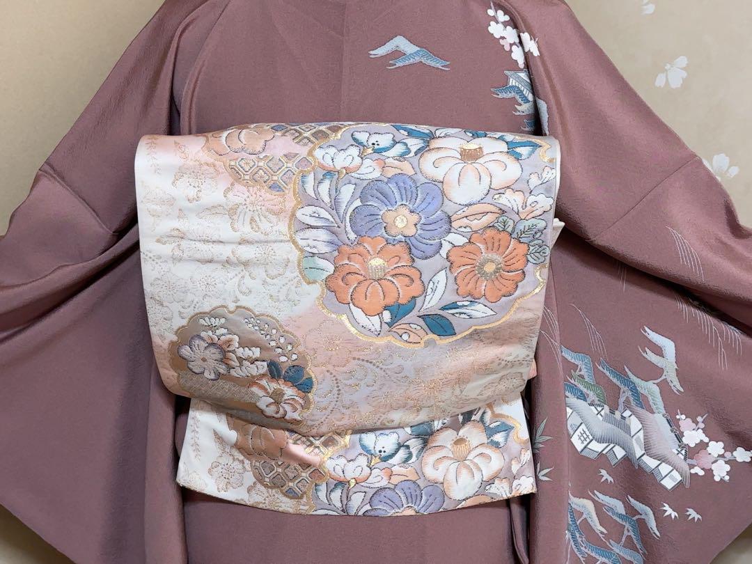 【高知インター店】 金糸 秋草辻が花文様 正絹 袋帯 フォーマル 暈し 雪輪 着物・浴衣