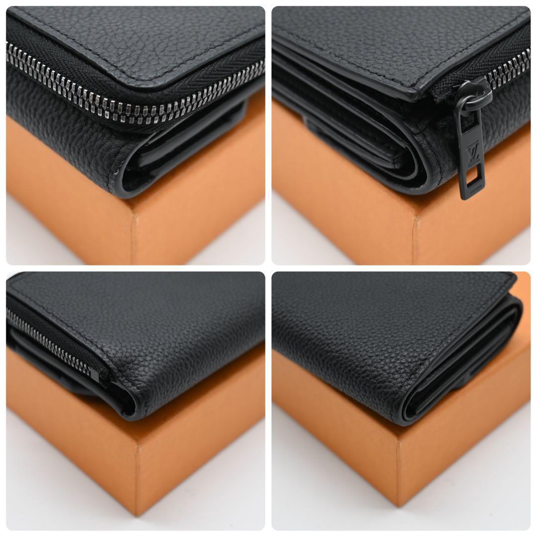 【未使用に近い】ルイヴィトン アエログラム パイロット 三つ折り財布 黒 メンズ ルイヴィトン アエログラム パイロット ブラック 三つ折り財布 黒