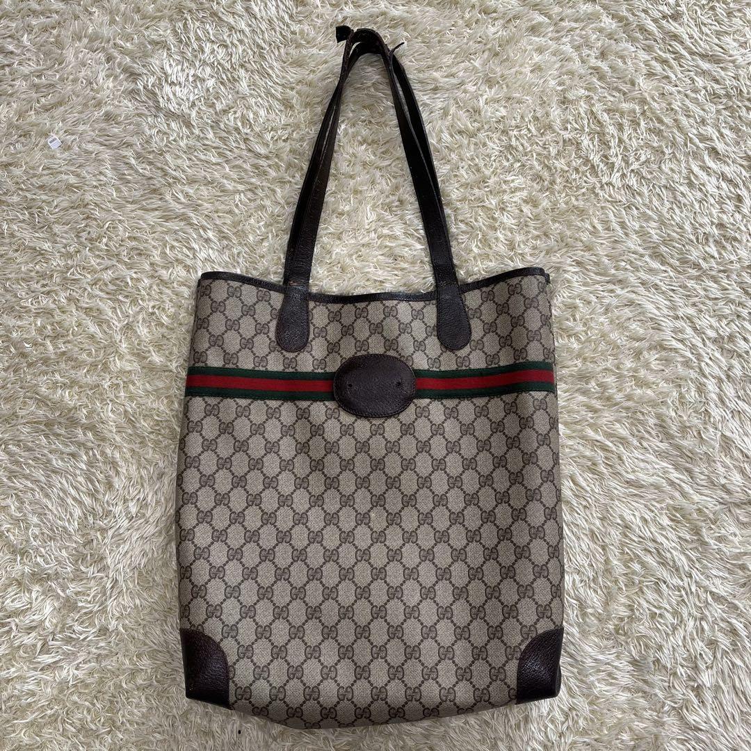 訳あり品　オールドグッチ　トートバッグ　イタリア製　GG柄　PVCレザー