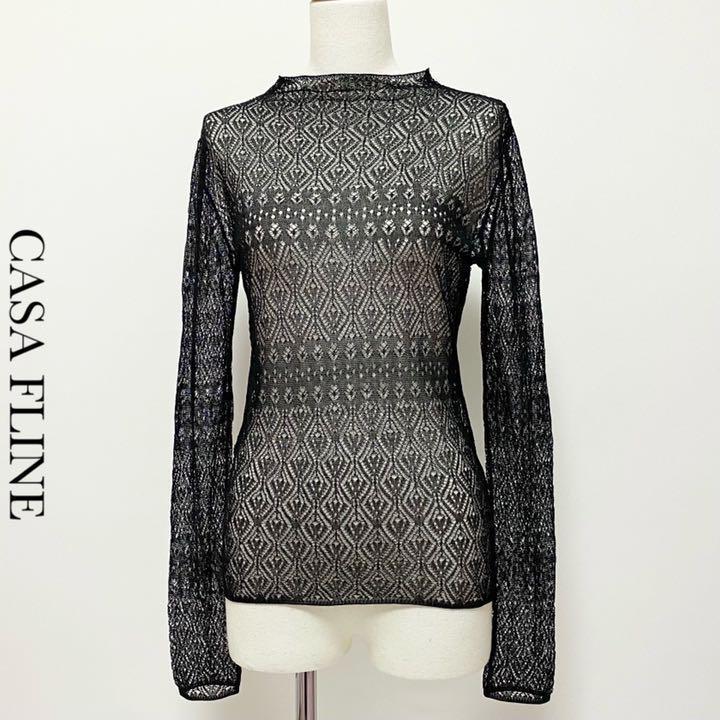 輝い カーサフライン FLINE CASA シアー ブラック 美品 ニット レース