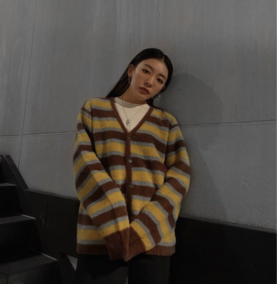 Horizontal Stripe Cardigan ブラウン　Stussy