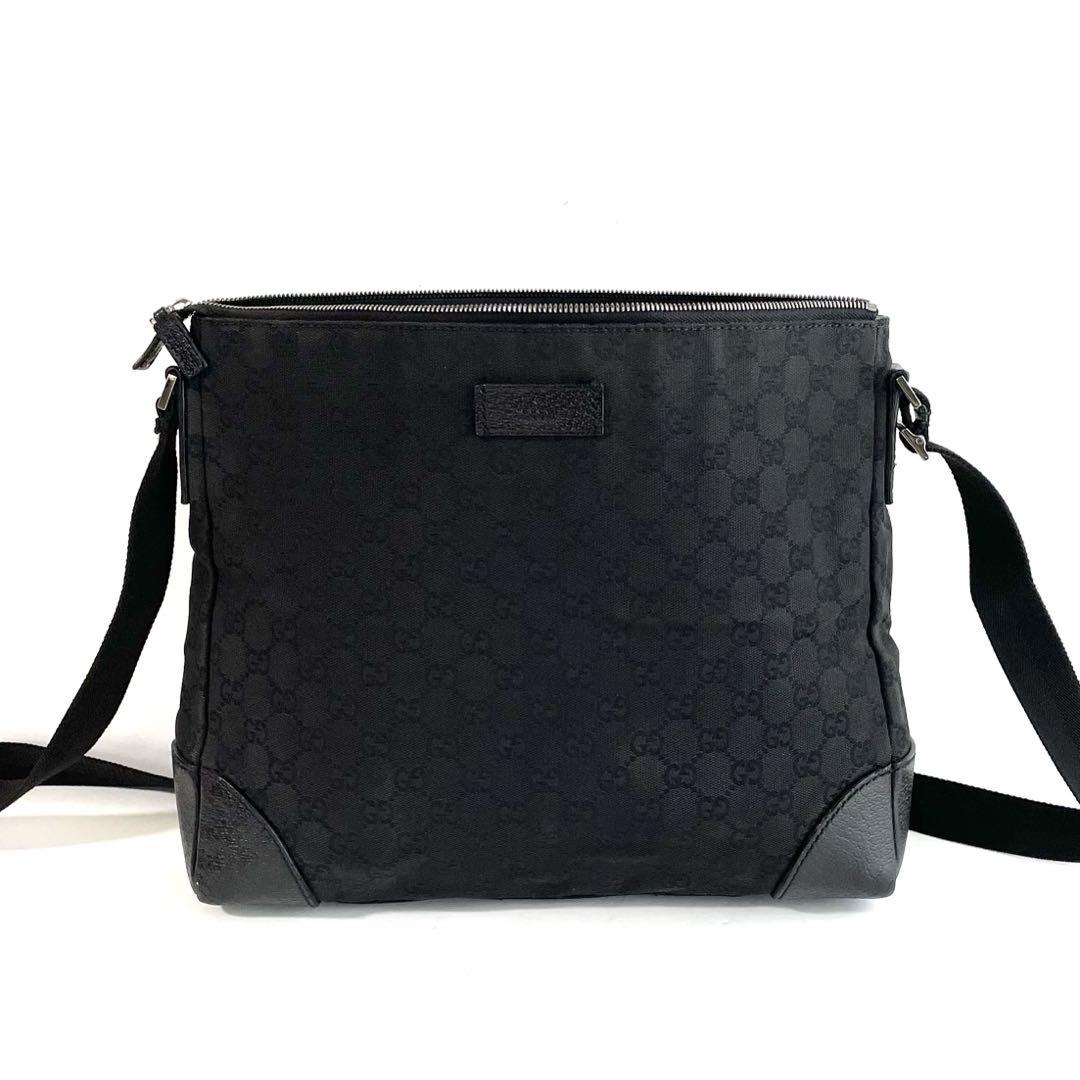 豪華で新しい 美品】GUCCI グッチ 黒 GGキャンバス×レザー ショルダーバッグ バッグ