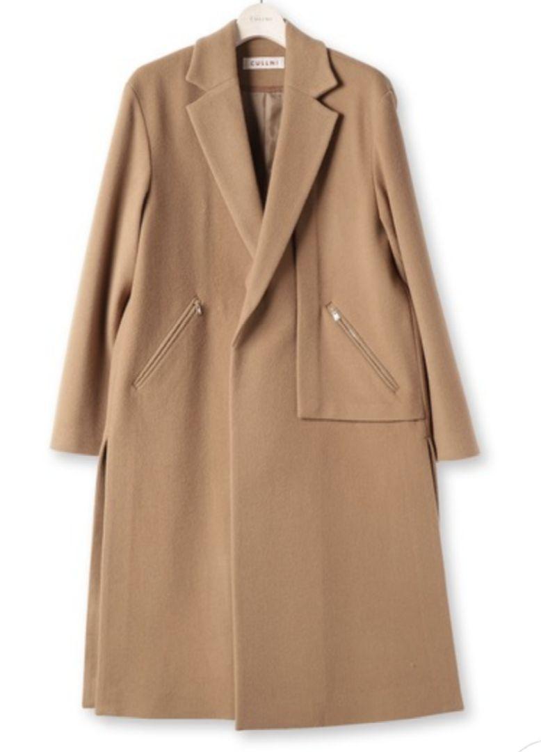 クルニ　20AW　アシンメトリーウールチェスターコート　キャメル