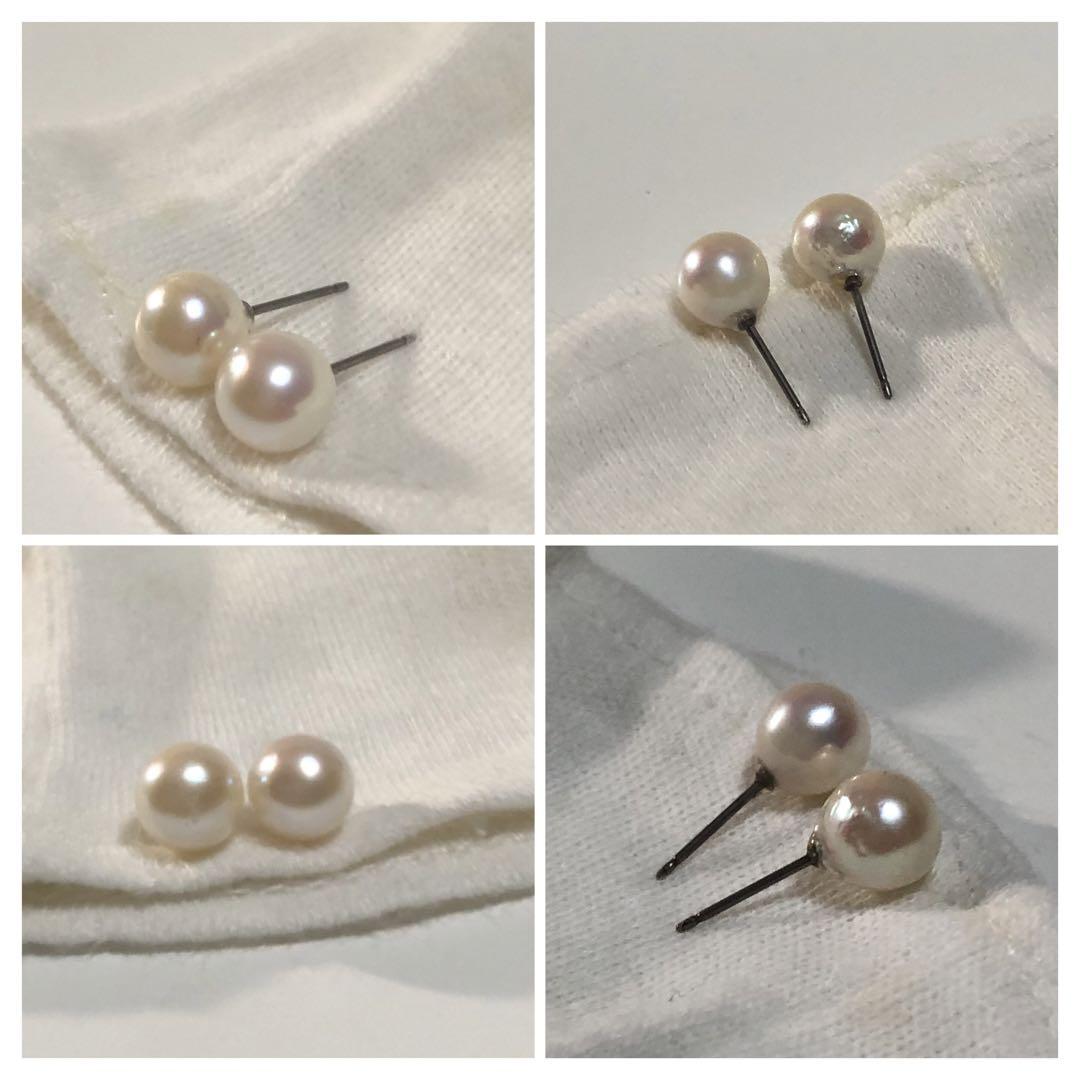 チタン製　天然アコヤ真珠ピアス　8.25/8.05mm