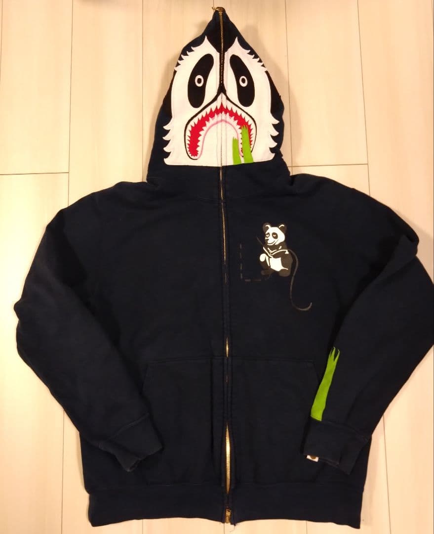00 s アベイシングエイプ パンダ パーカー ゴールドジップ ネイビーL A BATHING APE