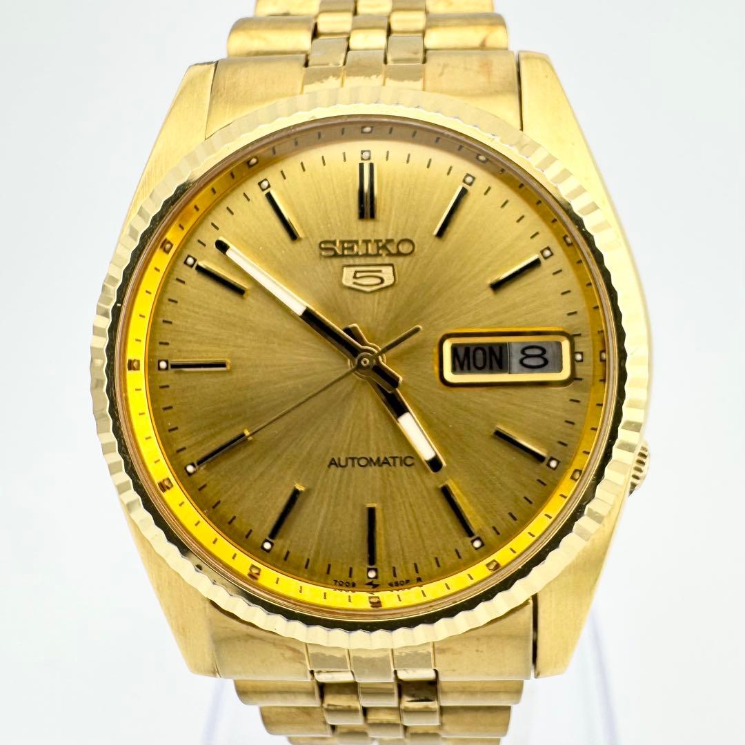 希少 状態良好品 セイコー5 7009-3110 ゴールド メンズ 自動巻腕時計