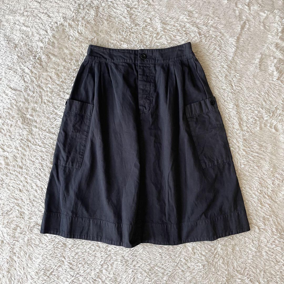 美品 MHL ファインコットンリネンスカート 1 ネイビー