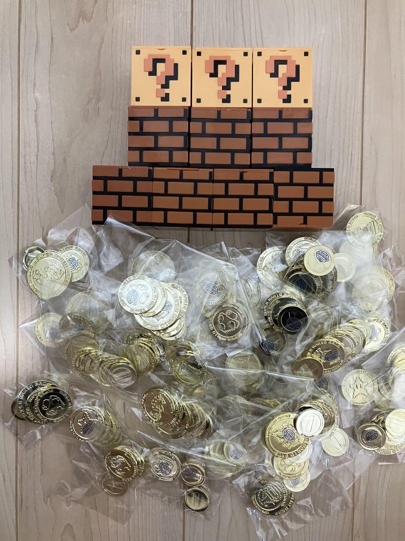 スーパーマリオブラザーズ　ハテナ　レンガブロック　小物ケース　コイン約190枚