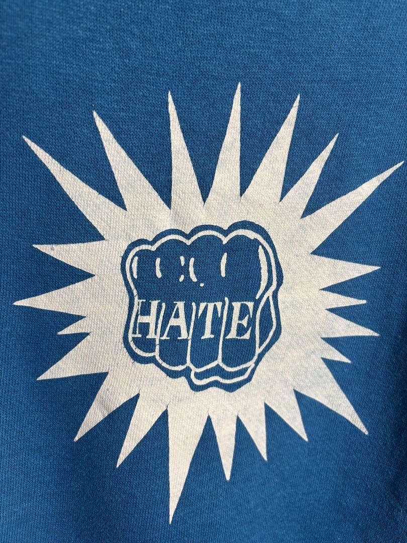 70'sヴィンテージ?悪魔の右手HATEフラットシーマスウェットTシャツブルー