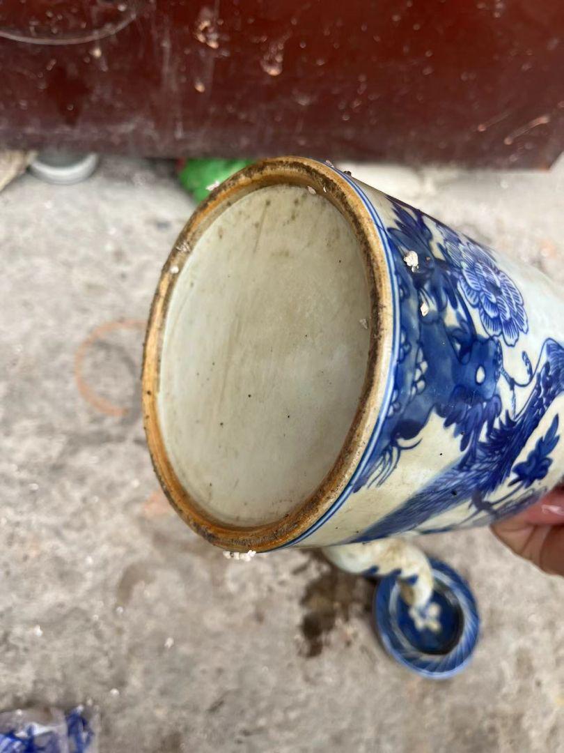 青花花鳥文様提梁壺 装飾品 工芸品 美術品 置物 中国美術 手描き 青花花鳥紋 提梁壺 急須