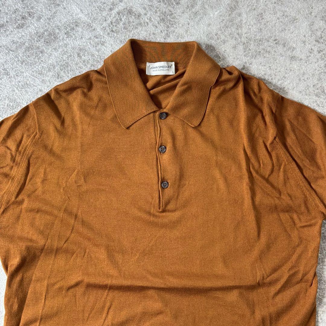 美品 ジョンスメドレー シーアイランドコットン ハイゲージ ニットポロシャツ L