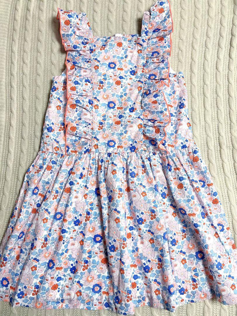 手数料安い 新品 オレンジ10A ワンピース フリル 花柄 LIBERTY × Jacadi ワンピース