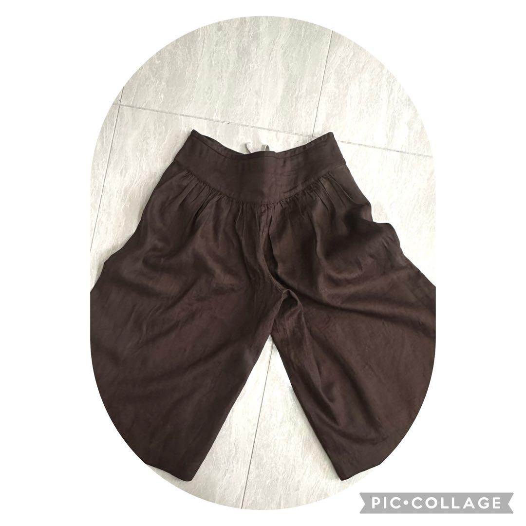 キャトルセゾン リネンタックパンツ ブラウン ワイドパンツ38