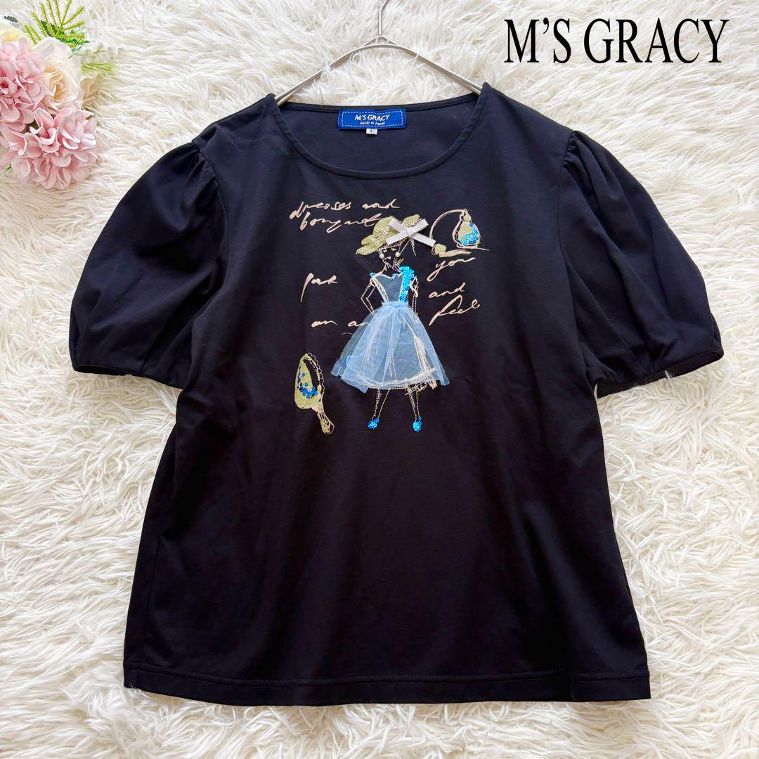 エムズグレイシー　Tシャツ　サイズ40 美品 24年 エムズグレイシー 40 Tシャツ リボン スパンコール