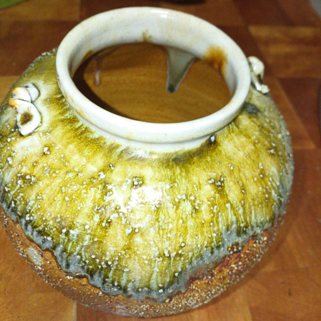 骨董品 アンティーク 焼物 陶器 壺 約20cm 軽量 花瓶 花器 置物 窯焼