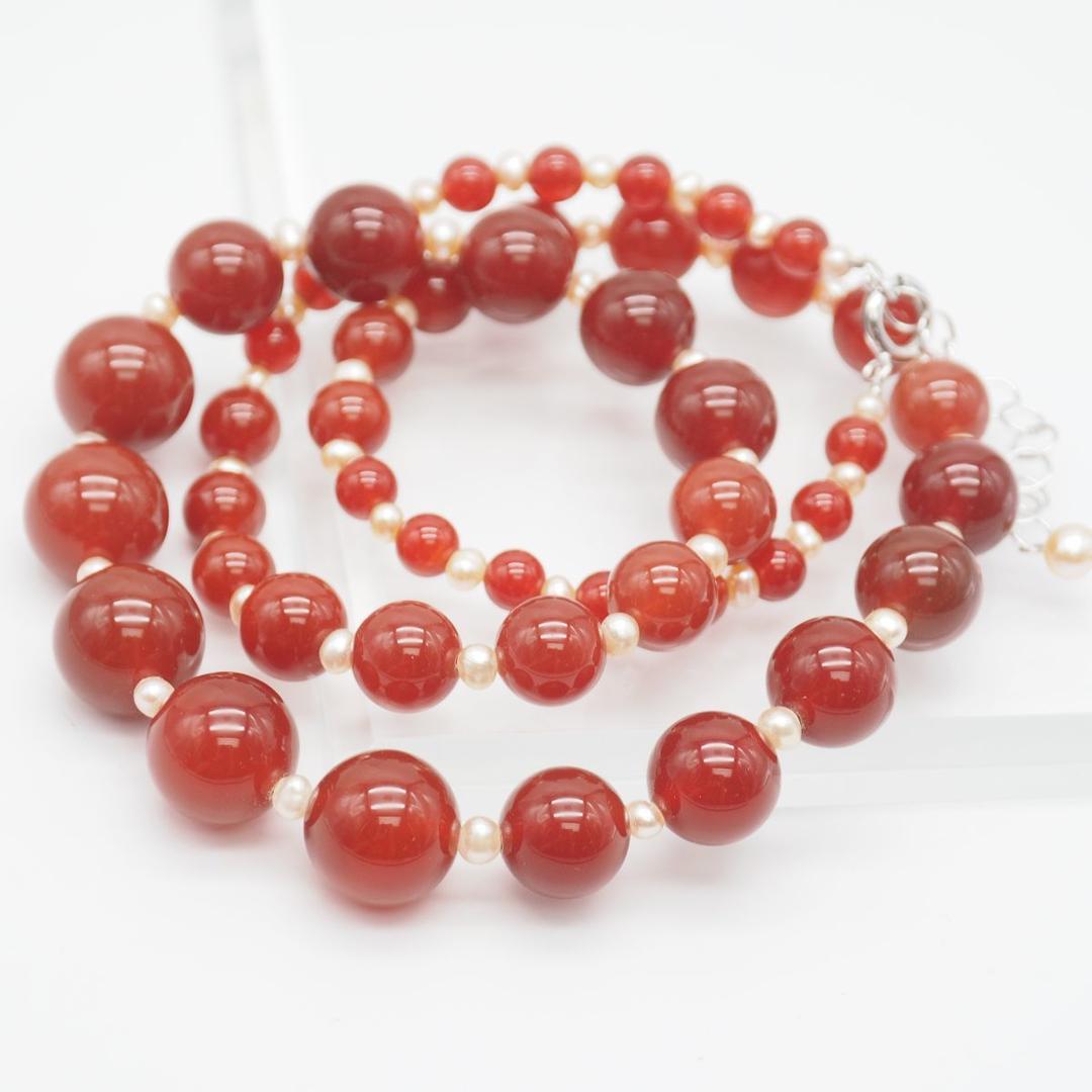 天然 赤瑪瑙のネックレス琥珀孔雀石蘭硝石も入ってます。AB506 www