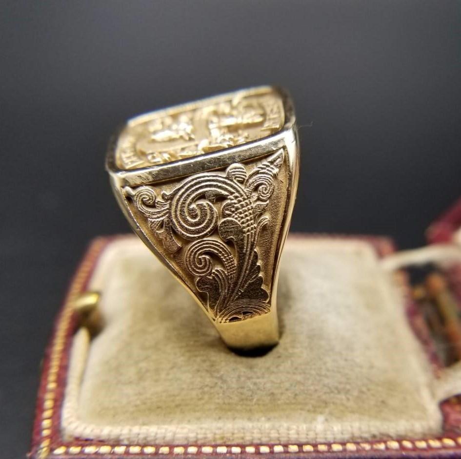 注目ブランドのギフト K14 リング シグネット 紋章 DENMARK LARSEN イエローゴールド アクセサリー