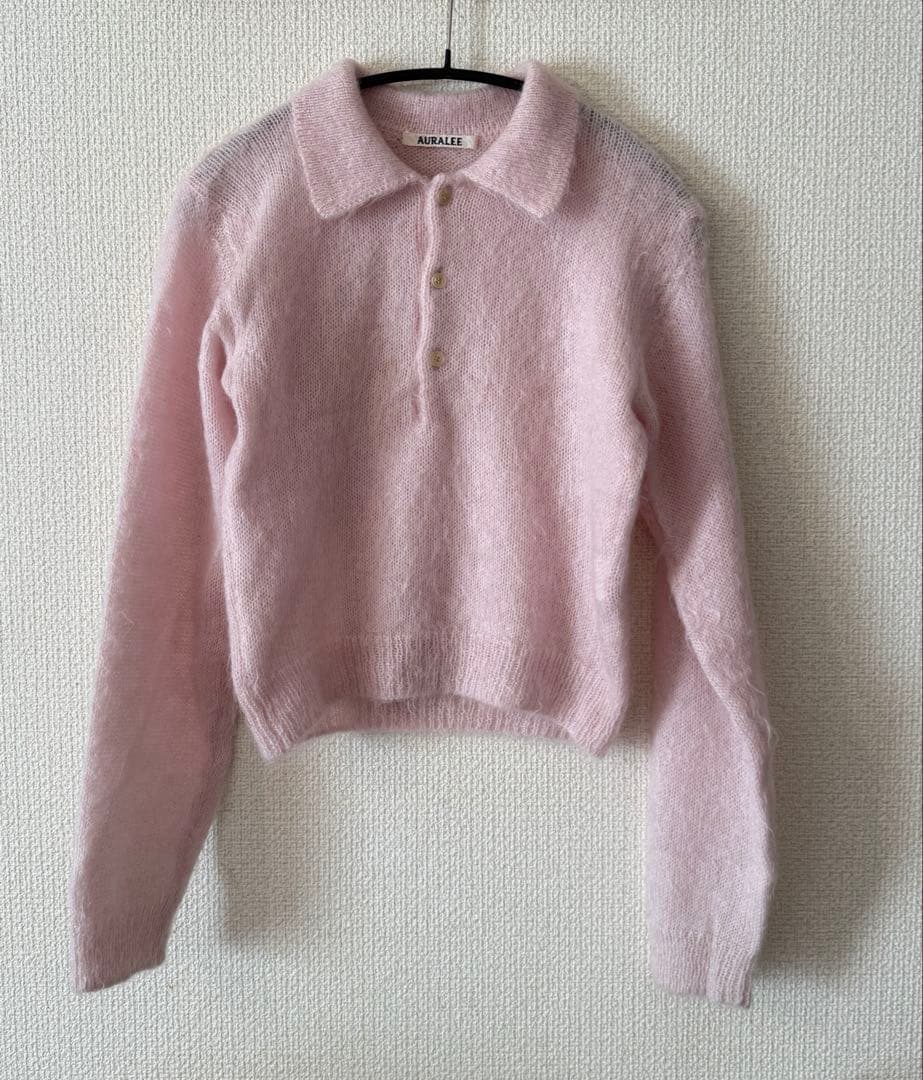 BRUSHED SUPER KID MOHAIR KNIT SHORT POLOS AURALEE