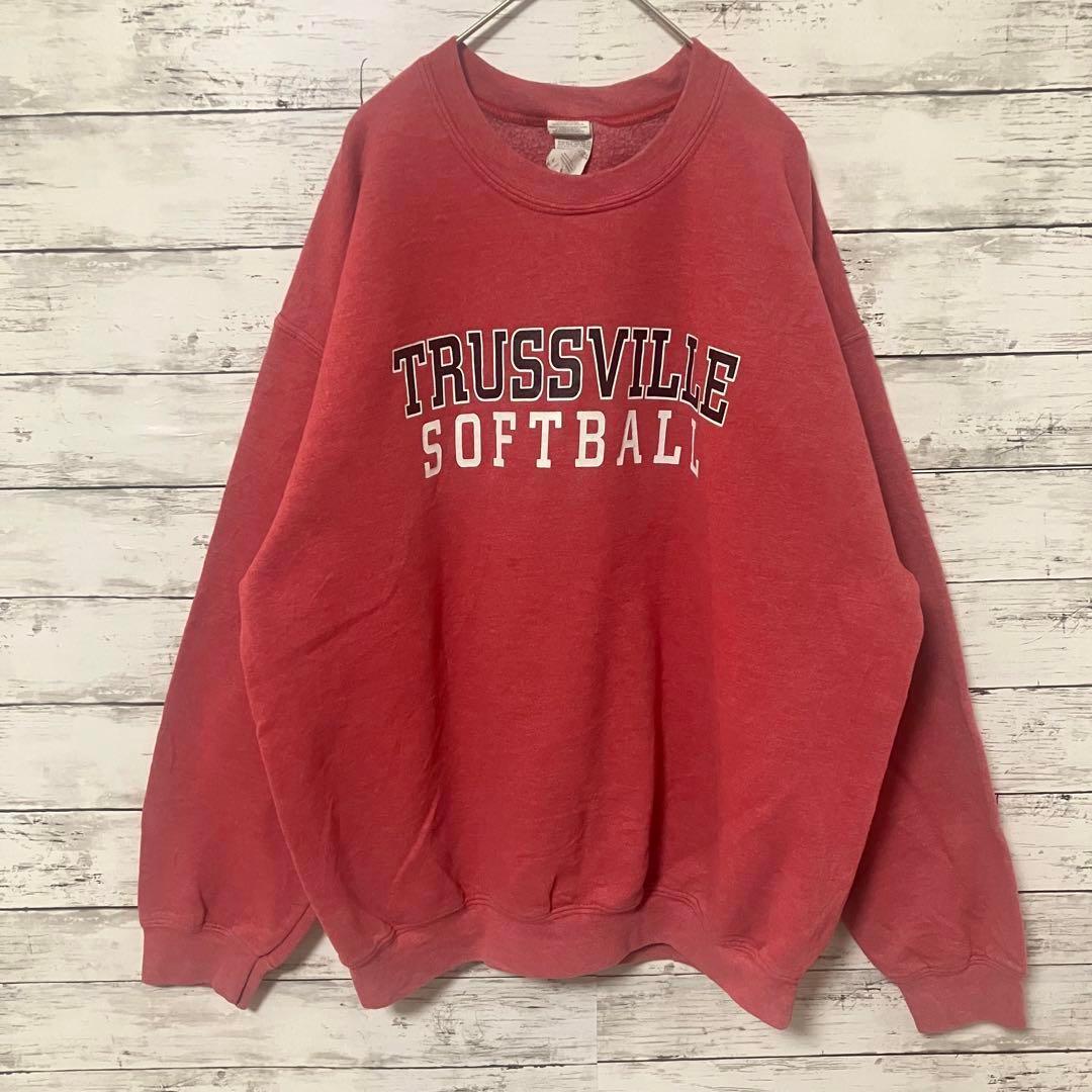 ●F557【US輸入】ギルダン スウェットシャツ レッド系 men's【L】