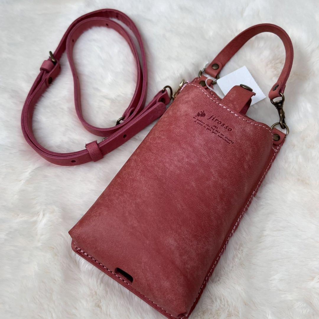 jirosso スマホポシェット スマホショルダー レザー ピンク スマホケース