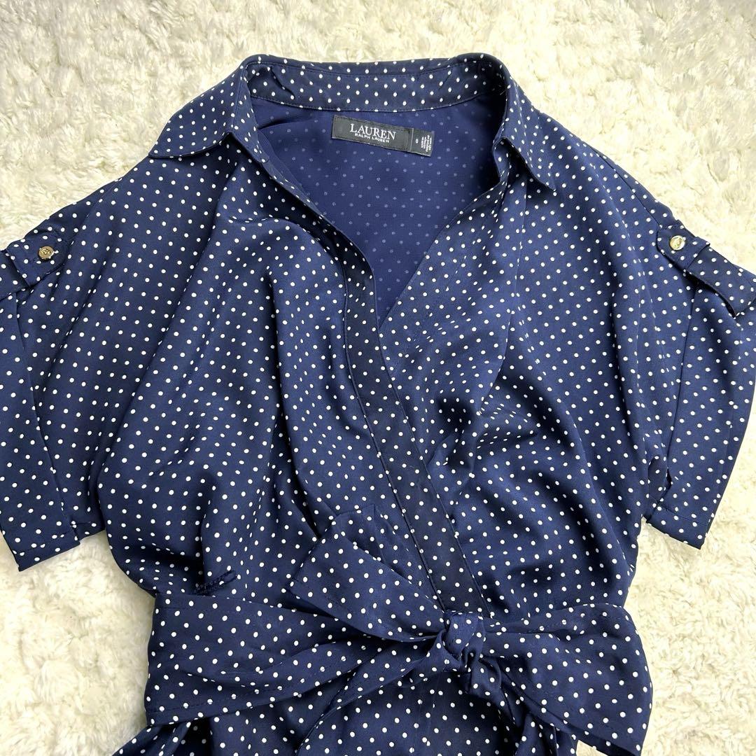 現行美品　ラルフローレン　ポルカドット ベルト　クレープ ドレス　XL ローレン ラルフ ローレン LAUREN RALPH LAUREN ポルカドット