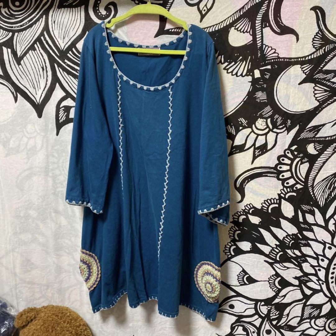 タマゴサン★8-68❤️麻混 ロングシャツ エスニック アジアン