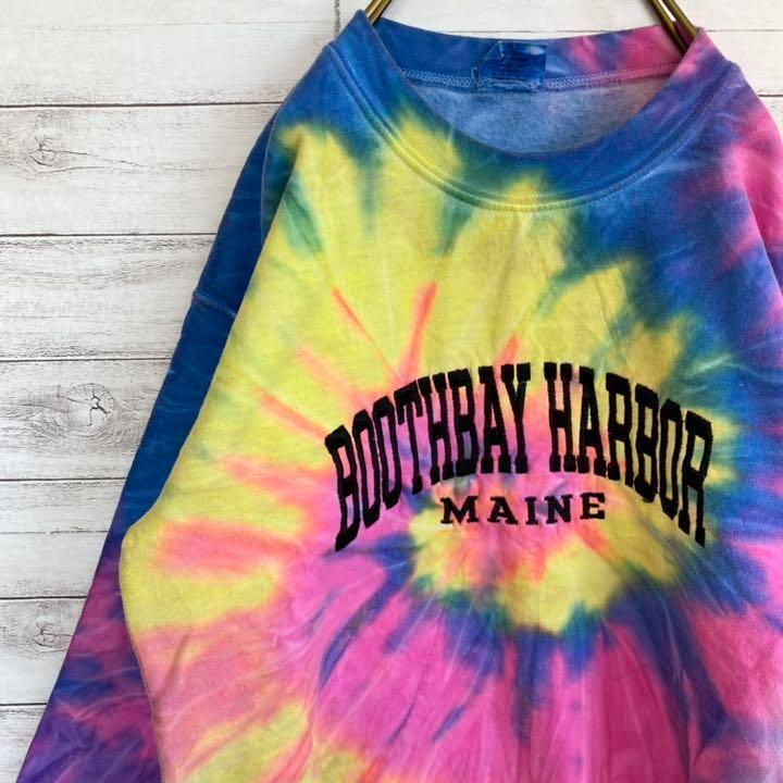 USA製スウェットBoothbay Harbor MaineメンズSレインボー