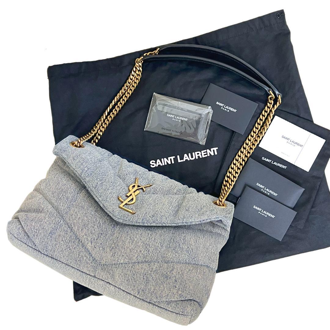 サンローランパリ　デニム　ルルパファー　ダブルチェーン　セミショルダー　バッグ