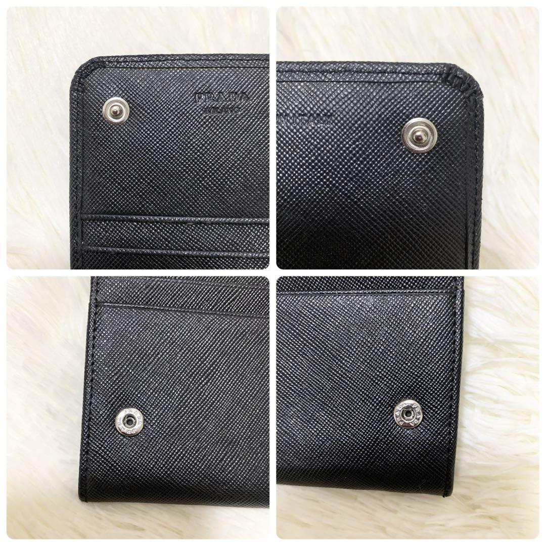 【美品✨】プラダ　二つ折り長財布　金ロゴ レザー 黒