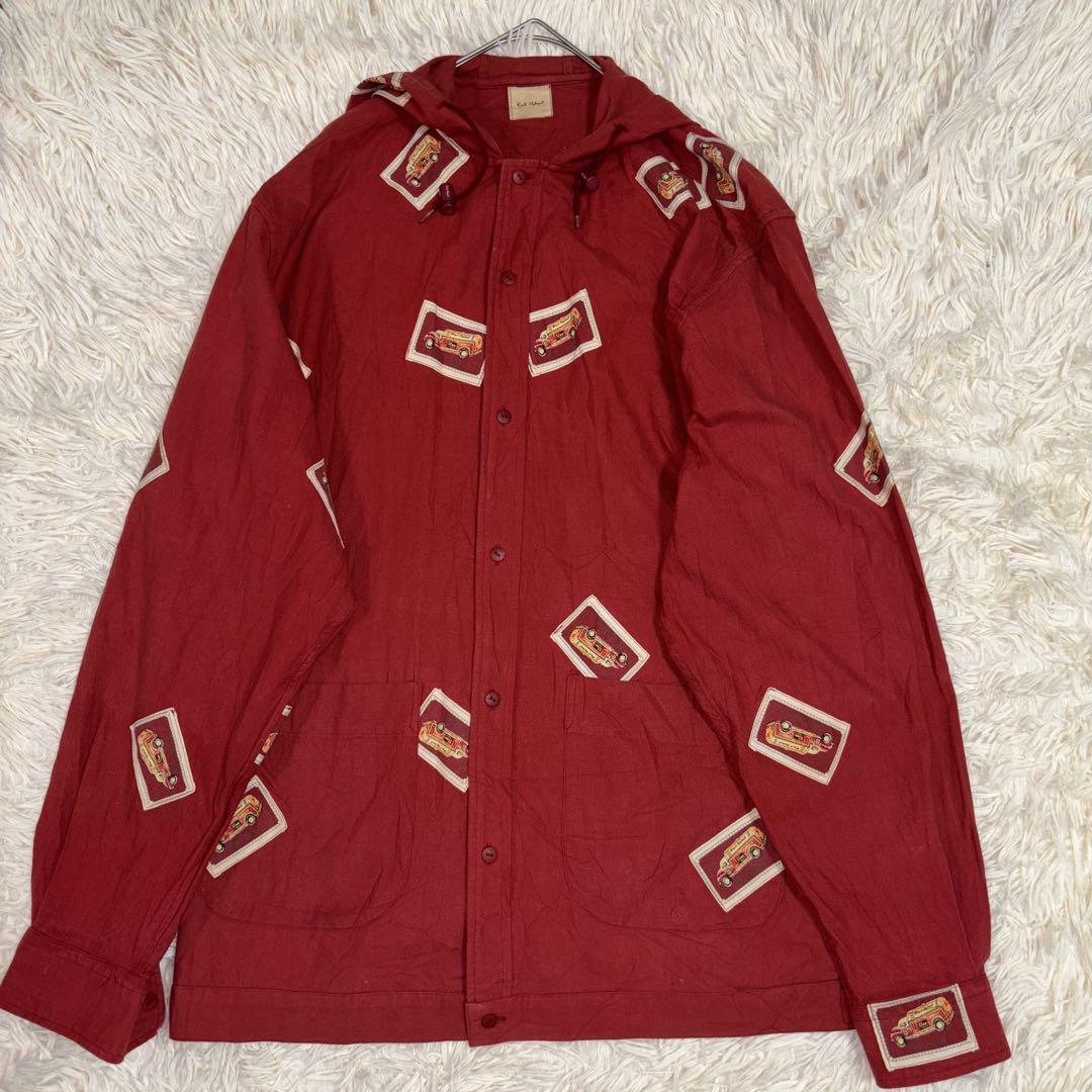 カールヘルム　赤 トラックワッペン　フード付き長袖シャツ