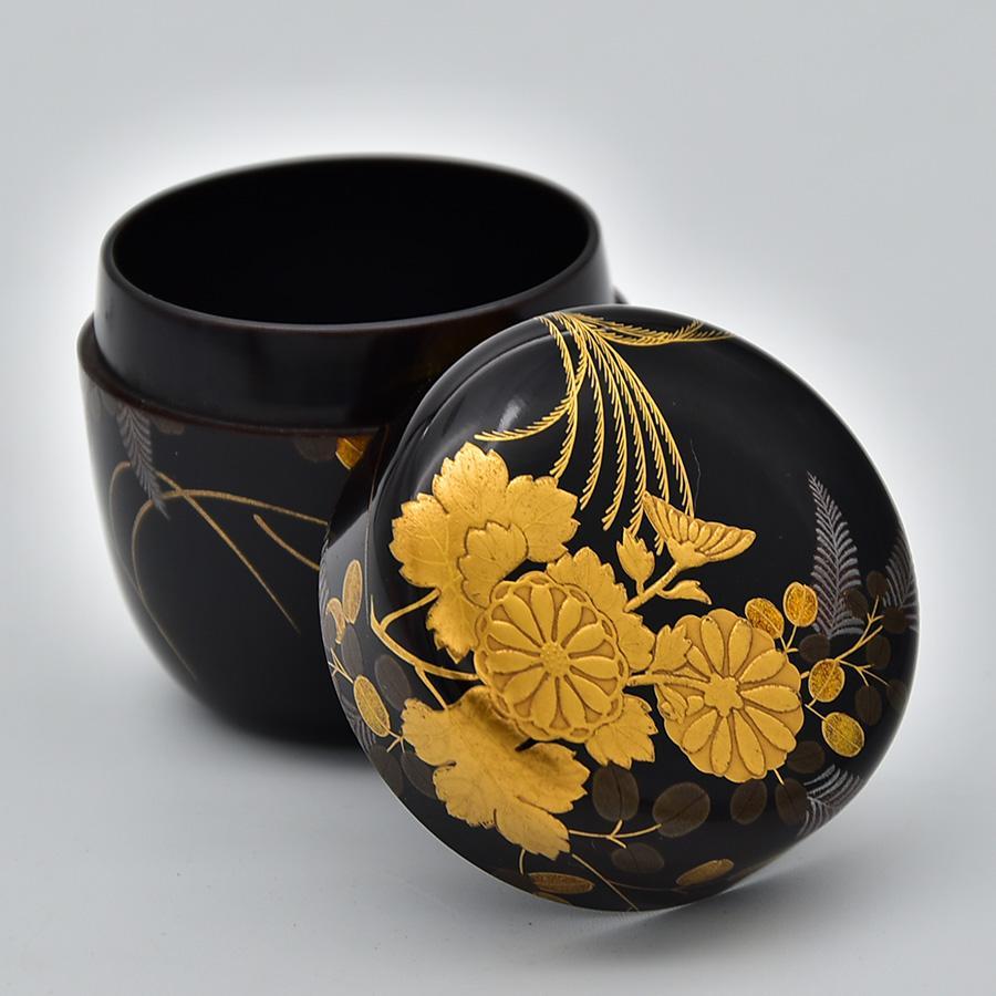 旧家蔵出 塗師 中村 宗哲作 一光 棗 黒漆 秋草文 切金高蒔絵 共 旧家蔵出 塗師 中村 宗哲作 一光 棗 黒漆 秋草文 切金高蒔絵 共