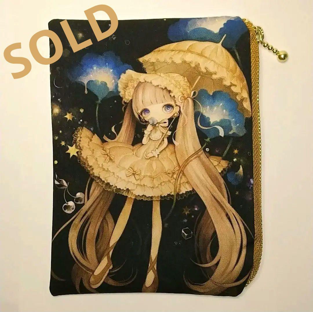 SOLD◇ ハンドメイド ファスナー ポーチ 花 パネル生地 天体